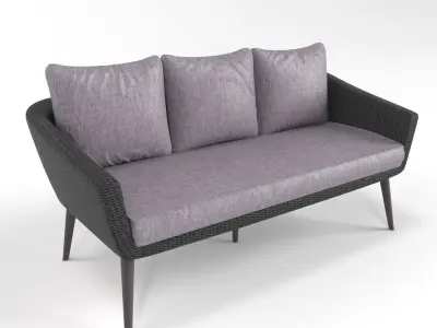 Garden furniture rattan natural and black 3D model