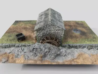 Old Water Mill Low-poly 3D model