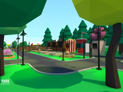 City park - low poly street props Low-poly 3D model