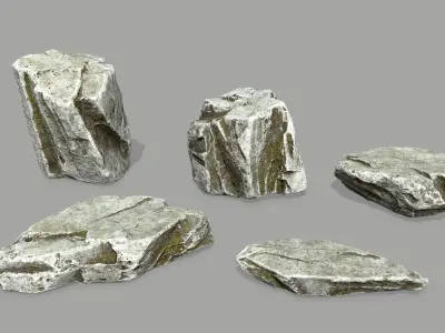 Rock Set silver Low-poly 3D model