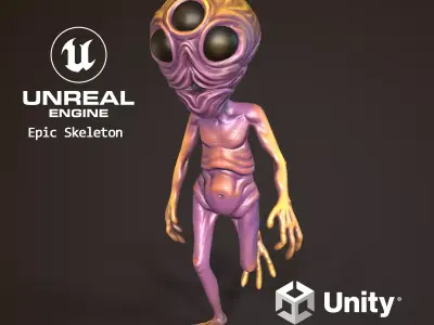  Alien three-eyed Low-poly 3D model