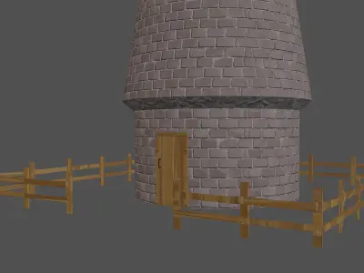 stylized flour mill Low-poly 3D model