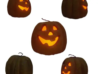 Halloween pumpkin complete SET with light and 55 ready renders Low-poly 3D model
