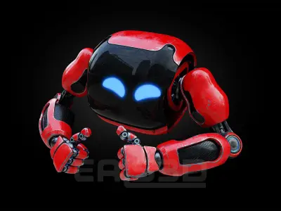 Cute Space Robot Rigged H-72 Red 3D model