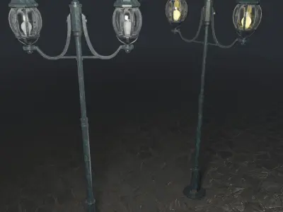 Rounded Street Lamp with double stand 3D model