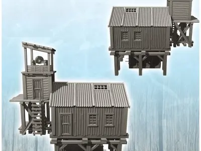 Set of water management building and western water tower 30 - Co 3D print model