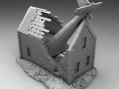 Plane crashed on house 3D print model