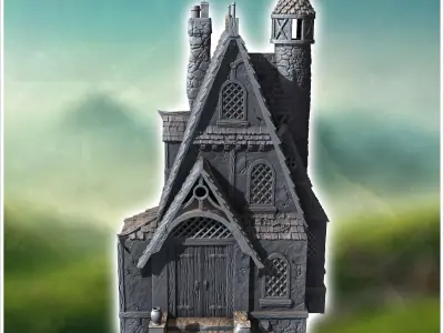Large medieval mansion with access staircase and tiled roof 35 - 3D print model