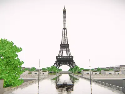 Eiffel Tower and Trocadero Gardens Paris Land Low-poly 3D model