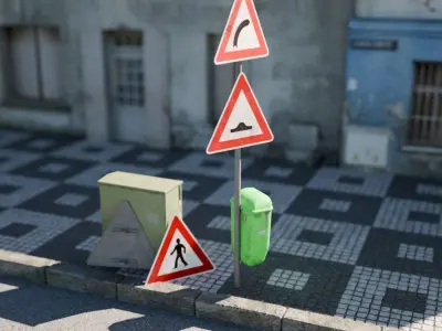 Czech road signs pack - Warnings Low-poly 3D model