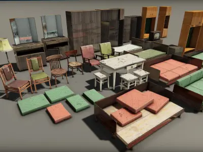 Old Interior Props Pack Unity Low-poly 3D model