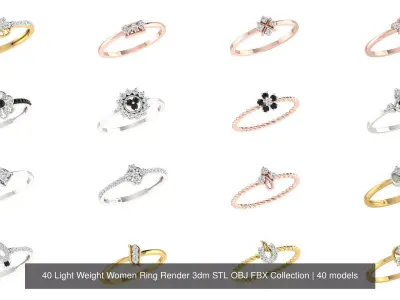 40 Light Weight Women Ring Render 3dm STL OBJ FBX Collection 3D Model Pack