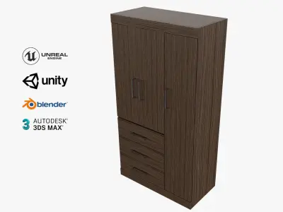 Simple low polly Wardrobe 3 drawers 3 doors Low-poly 3D model