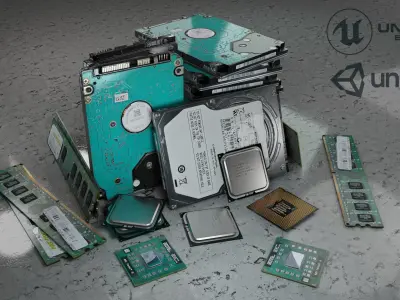 HDD - Processor - RAM Module Low-poly 3D model