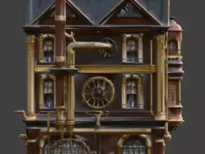 Steampunk Victorian Industrial City Building 3D Model Low-poly 3D model