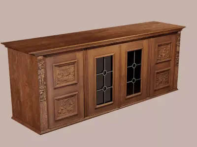 17th century furniture antique closet with wood carved door 3D model