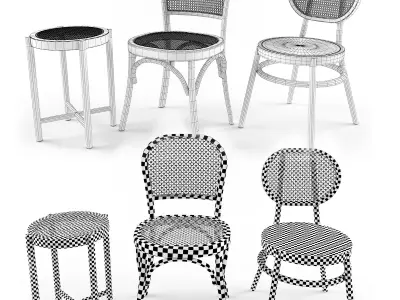 3 samples of Bodeco wooden rattan chair 3D model