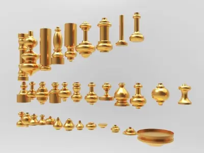 Baluster set of gold ornaments 3D model