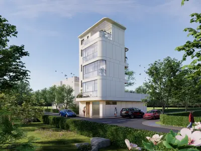 Modern standalone 5-story residential building 3D model