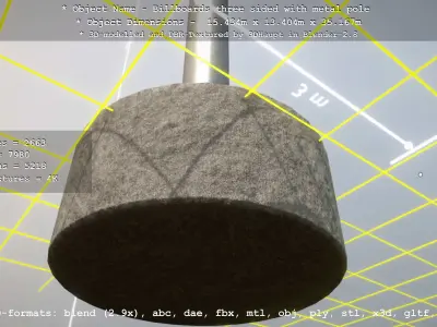 Billboard three sided with metal pole  Low-poly 3D model