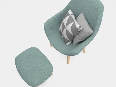 Seater with ottoman and cushion with pattern 3D model