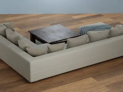 Fabric Sofa with a Dark Wood Table Free low-poly 3D model