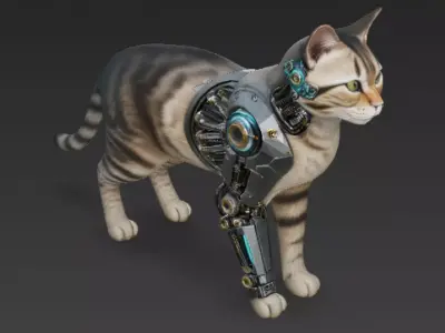 Cyber Cat Creature Model Low-poly 3D model