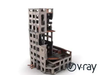 Partially Destroyed Office Tower model pack Low-poly 3D model