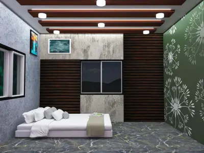 Interior bedroom with walls and bed 3D model