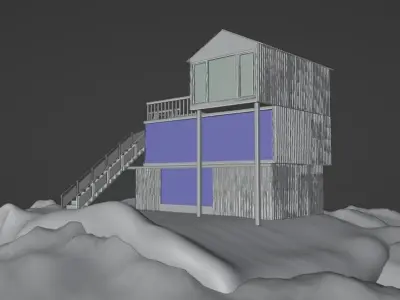 Modern Ship Container House with Outside Stair and Glass Design Low-poly 3D model