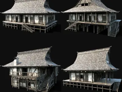 JAPAN CHINESE FEUDAL HOUSE DOJO HUT SAMURAI NINJA COLLECTION AAA 3D Model Pack