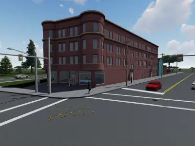 Large Brick Corner Apartment Building 3D model