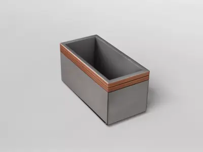Modern Concrete Planter Box with Wooden Trim 3D model