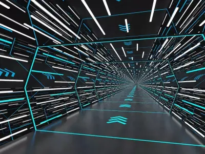 Futuristic Neon Data Tunnel Corridor Environment 3D model
