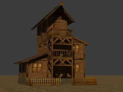 Modular Low Poly Medieval Houses for RPG and Fantasy Projects Low-poly 3D model