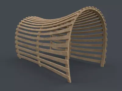 PBR Wooden Pergola Gazebo A1 Low-poly 3D model