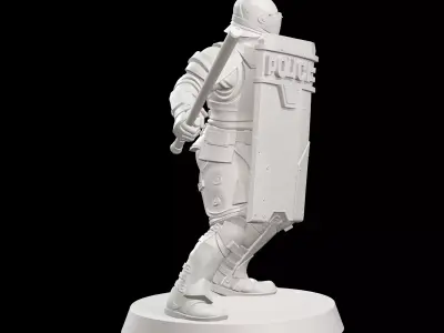 Riot Police Officer Modern Law Enforcement With Shield And Baton 3D print model