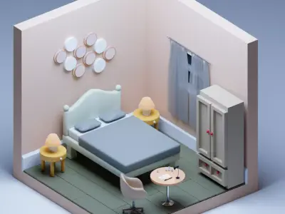 Bedroom Low-poly 3D model get