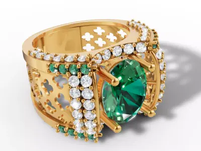 Gold Royal Oval Gemstone Statement Ring CAD 3D print model