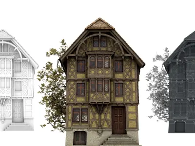 Half-timbered house from the 18th CENTURY with rooms Low-poly 3D model