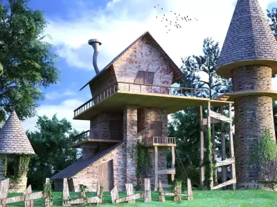 Cartoon House Low-poly 3D model 22