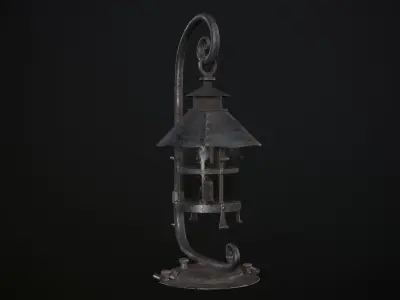 Forged Lantern on Stand Low-poly 3D model