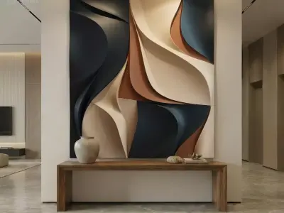 Modern Abstract Relief Panel Wall Decor Set STL Mural CNC 371  3D model