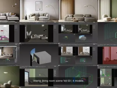 interior living room scene Vol 03 3D Model Pack