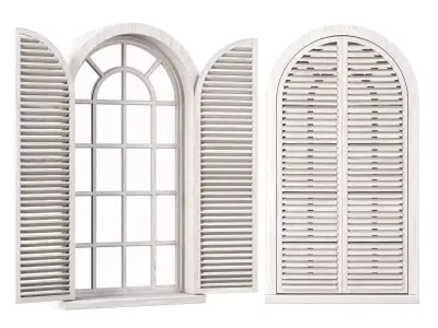Wooden arch window with shutters V1  3D model