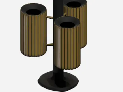 Triple cage type circular wooden trash can Low-poly 3D model