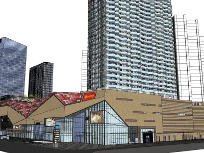 contemporary shopping mall glass facade 3D model