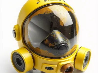 Distressed SciFi Hazmat Helmet Low-poly 3D model