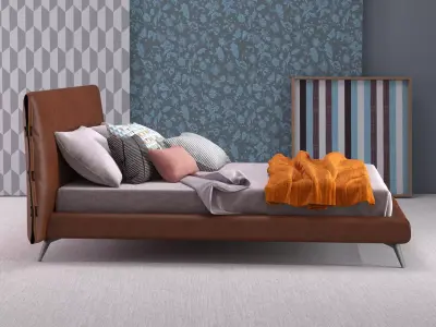 Cuff modern bed frame with upholstered headboard and footboard 3D model