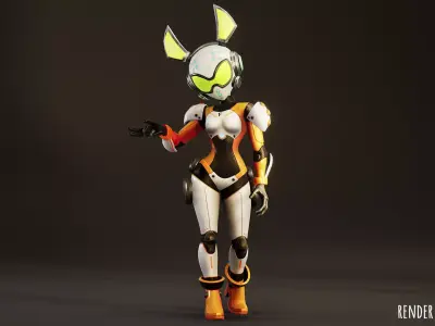 Stylized Sci-Fi Bunny Girl 2 Game Ready Female Character 3 Skins Low-poly 3D model